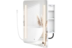 HOOBRO Bathroom Medicine Cabinet with Mirror and Lights, Wall-Mounted Cabinet with Storage, Lighted Medicine Cabinet with LED