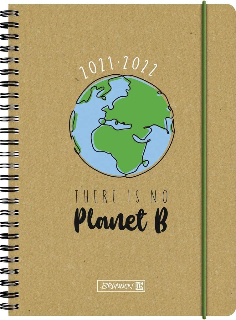 Brunnen 1072035212 Academic Diary 2021/2022 "No Planet B" 1 Page = 1 Day, Sat + Sun on one Page, Sheet Size 14.8 x 21 cm, A5, Recycled Leather Cover