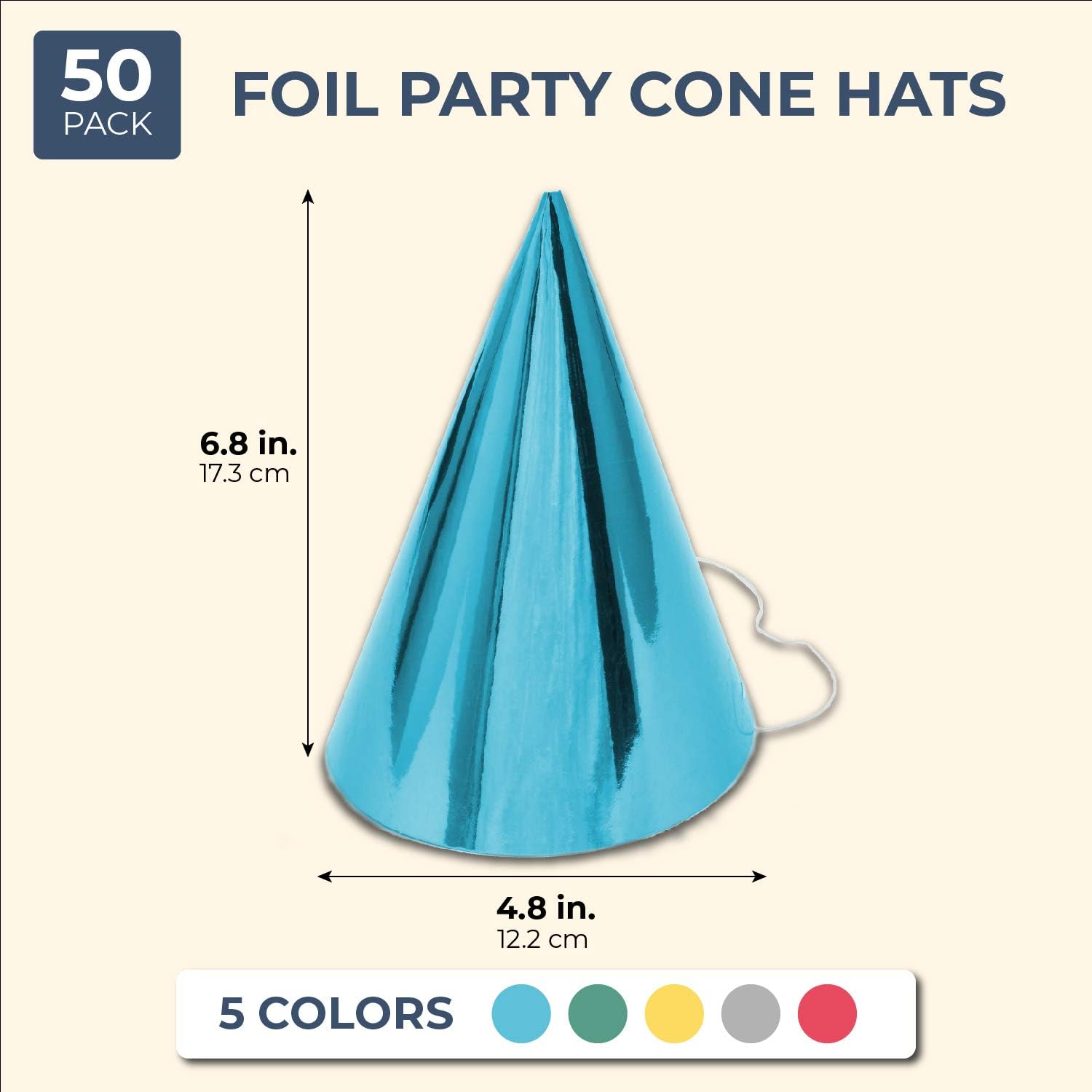 Cone Party Hats, Metallic Foil (4.8 x 6.8 in, 50-Pack): Health & Personal Care