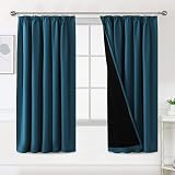 BellaHills 100% Blackout Curtains 66x72 Pencil Pleated 2 Panels Dark Teal