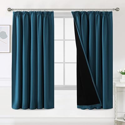 BellaHills 100% Blackout Curtains 66x72 Pencil Pleated 2 Panels Dark Teal