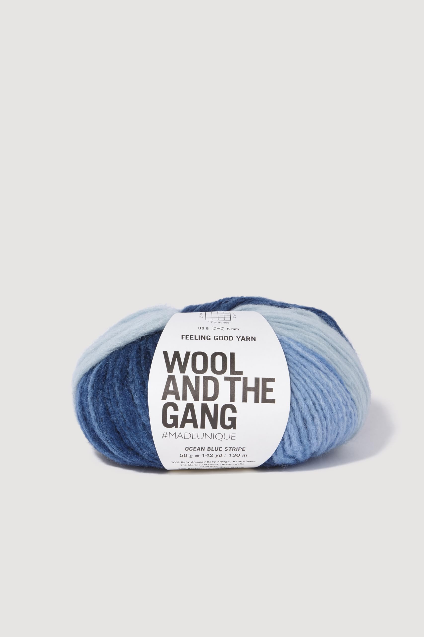 Wool and the Gang Feeling Good Stripe, Ocean Blue Stripe, 50g, Aran/Worsted