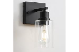 FILIMITIY Bathroom Vanity Light Fixtures, 1-Light Matte Black Bathroom Lights, Wall Sconces with Clear Glass Shade for Hallway Farmhouse Bedroom Living Room