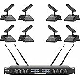 XTUGA YT8 Wireless Microphone System,UHF 8 Channel Gooseneck Cordless Microphone System, Desktop Conference Mics Super-Low Noise for Public Speaking,Lecture,Outdoor Conferences