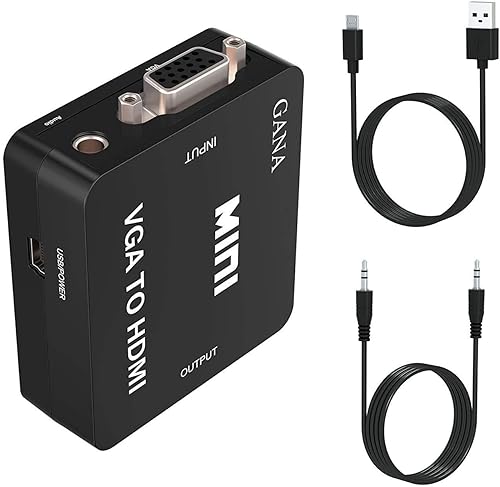 GANA VGA to HDMI Adapter, Mini Vga Adapter Box Steadily Convert