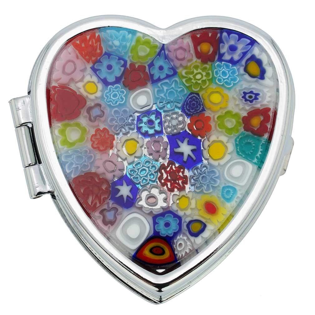 Glass Of Venice Murano Millefiori Heart Pill Box - Multicolor