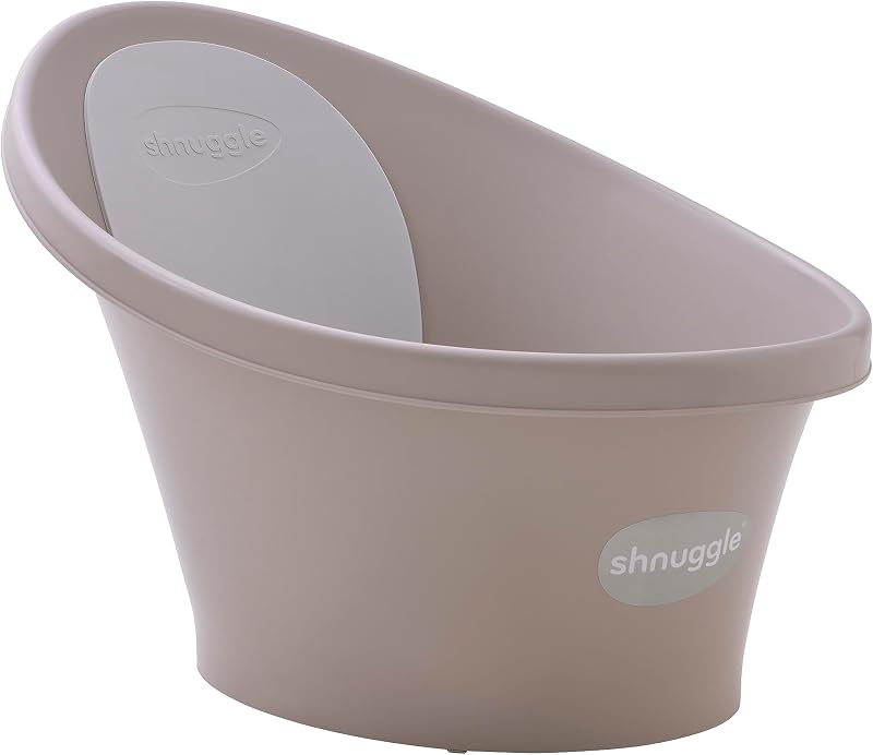 Shnuggle Newborn Baby Bath Taupe Beige with Bum Bump Headrest Plug