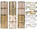 ARCCI Christmas Wired Edge Ribbon, Holiday Party Assorted Organza Swirl Sealing Sheer Glitter Gift Wrapping - 36 Yards (6 Rolls x 6yd) 2.5 Inch - Gold/White