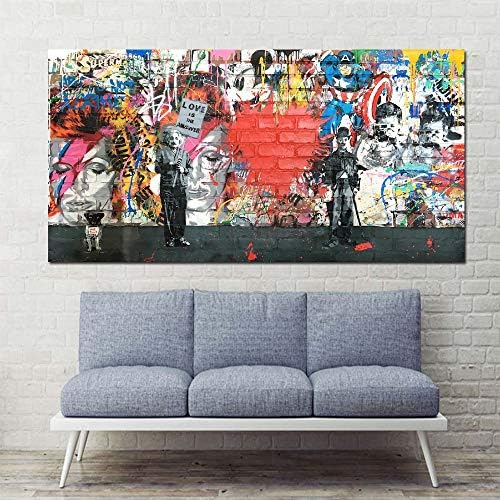 Canvas Art Love is The Answer Wall Art Graffiti Einstein Holding A Sign Colorful Canvas Printings for Living Room Decor