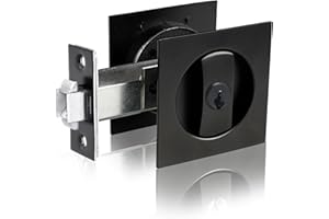Dontay Pocket Door Lock with Key, Contemporary Entrance Sliding Barn Door Lock Latch, Recessed 2 Sided, 2 3/8" Backset, Flush Handles Hardware (Excluding Edge Pull, Matte Black, Square - 1 Pack)