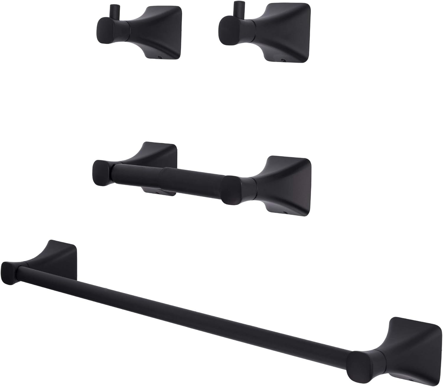 JS Jackson Supplies 4 Piece Soft Square Bathroom Hardware Kit - Includes 18" Towel Bar, Toilet Paper Holder, and Robe Hooks, Wall Mounted Stainless Steel Bathware Accessory Set, Black Finish: Home & Kitchen