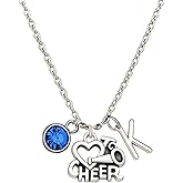 Personalized I Love Cheer Necklace – Personalized Cheer Pendant with Birthstone & Initial Charm – Adjustable 18” Stainless Chain – Cheer Jewelry Gift for Cheerleaders & Coaches
