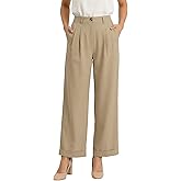 JEPWUT Women's High Waisted Pleated Wide Leg Suit Pants - Business Casual Cropped Trousers with Pockets