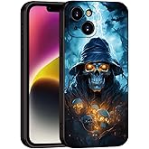 Printed with Skull for iPhone 14 case, Printed with a skeleton pattern bathed in lightning, the Silicone shockproof case makes your phone look cool and eye-catching(A1-skull-Death God Skeleton )