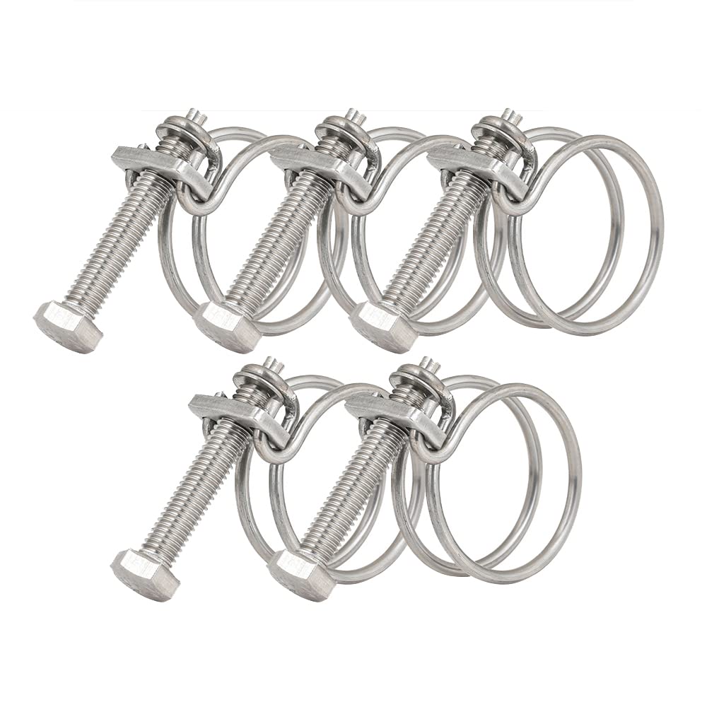 32-36mm Double Wire Hose Clamps, 201 Stainless Steel Hose Clips, Universal Plumbing Pipe Tube Fastener Adjustable Hose Hoop (Pack of 5)