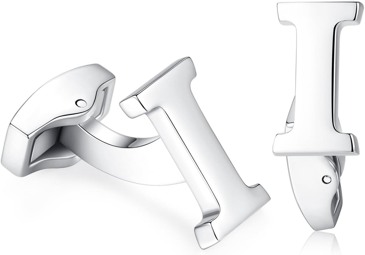 Hanana Mens Initial Alphabet Letter Cufflinks for Wedding Marriage Gift Silver