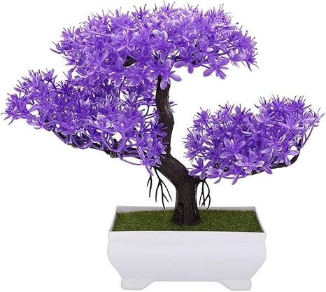 Amazon 人工鉢植え植物 人工盆栽フェイクブロッサムフラワー鉢植え植物ホームオフィスインテリアホーム人工植物フェイクブロッサム 紫の杉 人工観葉植物 オンライン通販