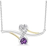 Gem Stone King 925 Silver and 10K Yellow Gold Lab Grown Diamond and Purple Amethyst Pendant Necklace for Women | 0.92 Cttw | Gemstone April Birthstone | Heart Shape 5MM | With 18 Inch Chain