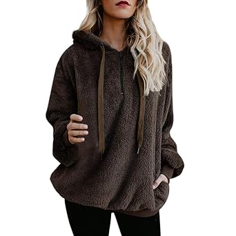 VECDY Damen Jacken,Räumungsverkauf-Frauen mit Kapuze Sweatshirt Mantel Winter warme Wolle Reißverschluss Taschen Baumwolle Ma
