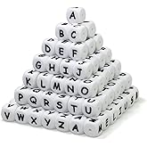 Melius 110Pcs Silicone Letter Beads 12mm A-Z (Extra for Vowel Letter) Even and Accurate Square Letters Beads for Bracelet Stethers Key Chains Necklace Lanyards (White)