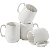 Hasense Coffee Mugs Set of 4, 15 Ounce Porcelain Latte Mug Set with Handle for Morning Coffee Tea and Cocoa, Ceramic Coffee Cups with Unqiue Glaze for Men, Women, Plain