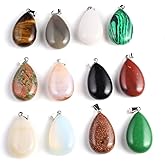 LE SKY 5 Pcs Natural Stone Pendants Polished Water Drop Shape Healing Crystal Agate Stone for Jewelry Making Necklace