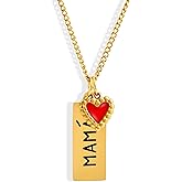 Watforsh Mama Necklace for Women Gold Bar Pendant Necklace with Red Heart Charm for New Mom Birthday Gifts