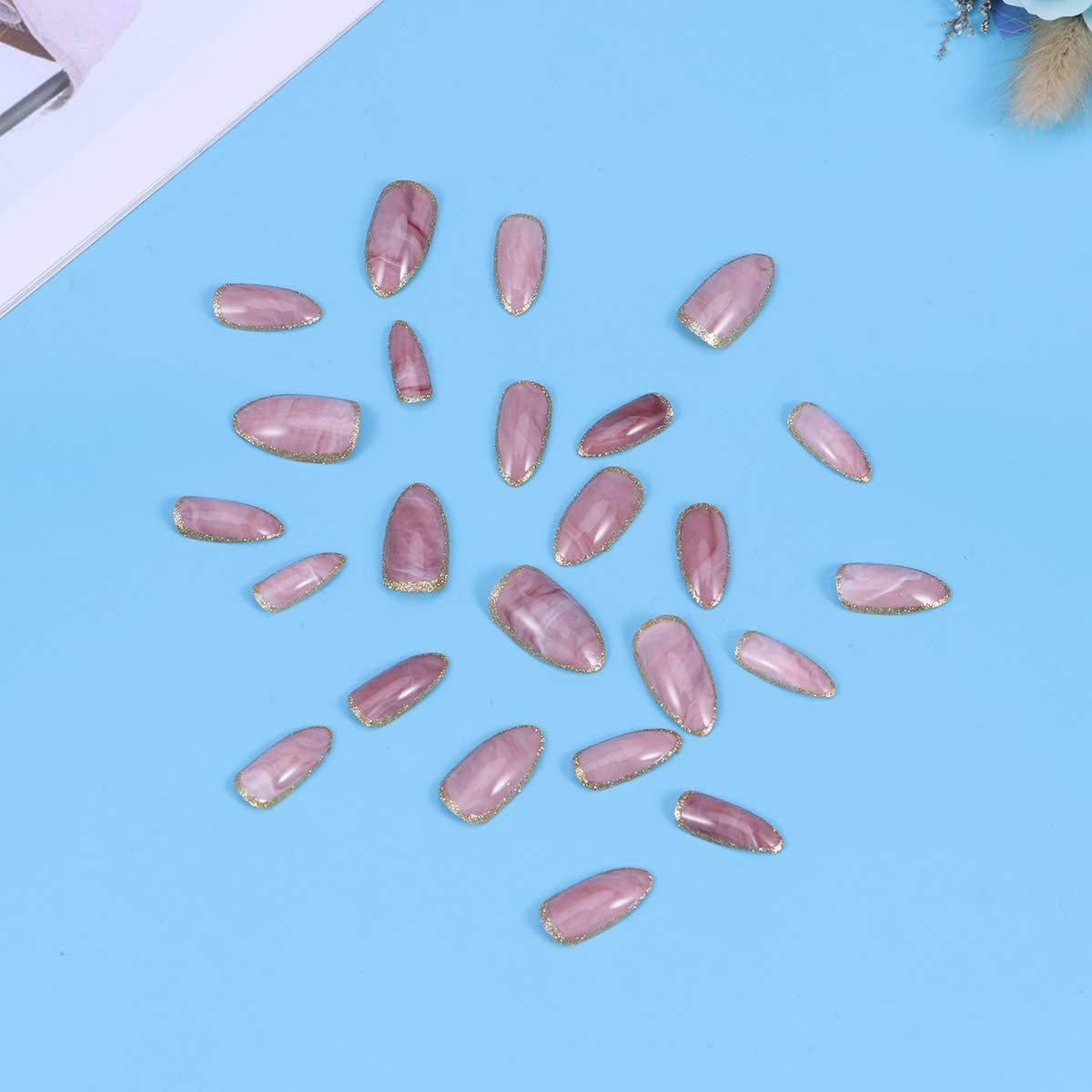 Frcolor 24pcs Pink False Nails Medium Length Full Cover Nails Acrylic Finger Nails Fake Pointed Nail Tips DIY Nail Art for Women Girls - Image 5