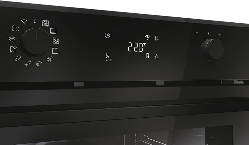 Série ID 2 H6 ID2P3T1HTB - Forno multifunção, hidrolítico, capacidade de 78L, 1 prateleira e 1 tabuleiro, 9 funções, ecrã com LED branco, guia telescópica, 2 vidros na porta, preto