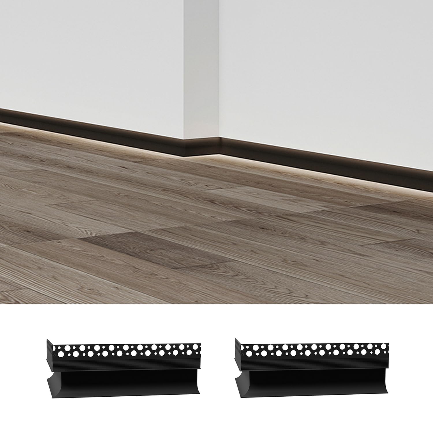 Photo 1 of Besseto 2Pair/4PCS Baseboard LED Aluminum Channel Outer Corner, L-Shape Angle Turning Adapter Connector Plaster-in LED Aluminum Channel Profile with Joint Conector (Black Outer Corner-2 Pairs)