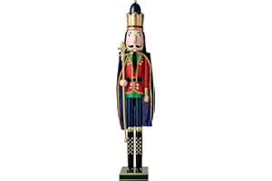 eUty King Nutcracker Christmas 36" H Wooden Nutcracker Decoration Large Size Xmas Welcome Nutcracker King with Blue Velvet Cloak Porch Figurine Decor-Indoor & Outdoor