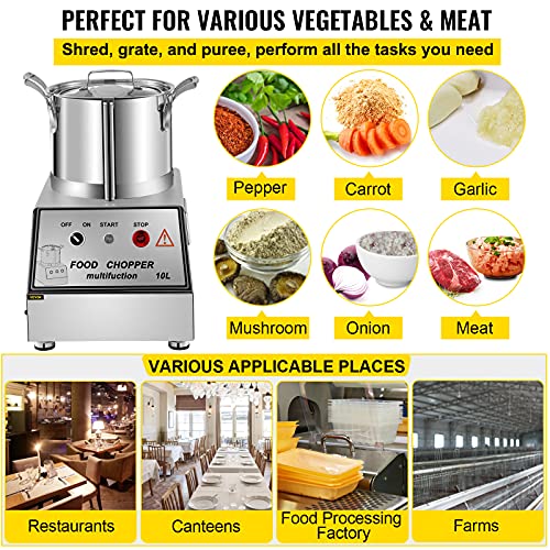 VBENLEM 110V Commercial Food Processor 10L Capacity 1100W Electric Food Cutter 1400RPM Stainless