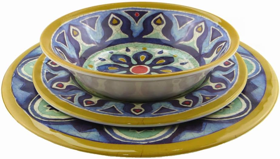 Melamine Dishes Dinnerware Set of Colorful,12pcs Indoor and Outdoor Dinner Set Service for 4,Lightweight and Break-resistant(Multicolor)