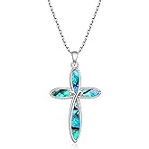 Jewlikee Cross Necklace for Women Sterling Silver Abalone Necklace Cross Pendant Jewelry Christmas Mothers Day Gifts for Faith