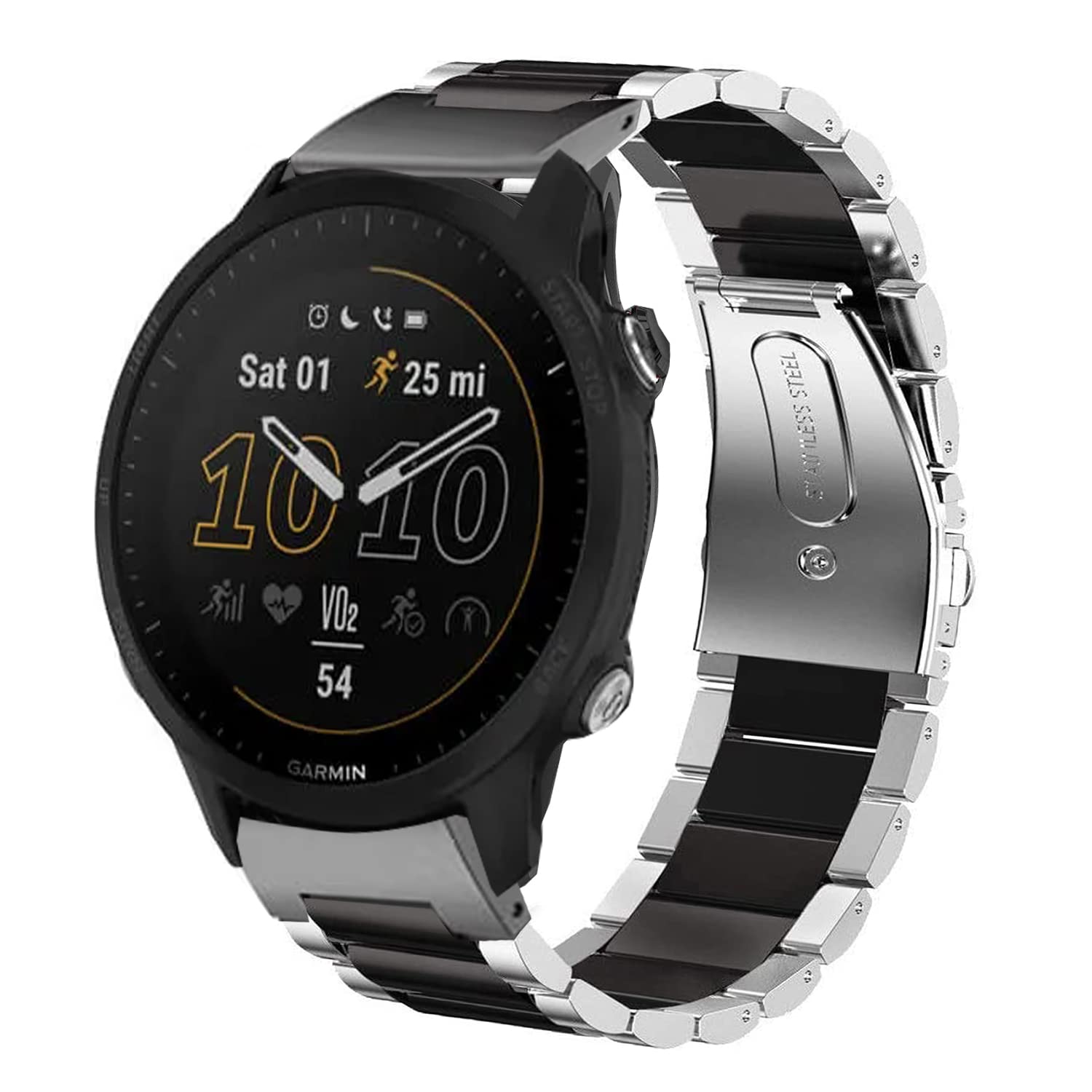 Compatible for Garmin Forerunner 955 Band, onetuo Quick Release Stainless Steel Metal Replacement Straps Compatible with Garmin Forerunner 955 / Fenix 7 / epix Gen 2 Smartwatch (Silver-Black)