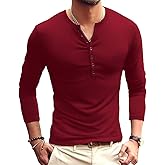 YTD Mens Casual Slim Fit Basic Henley Long Sleeve Fashion T-Shirt XXL Wine Red