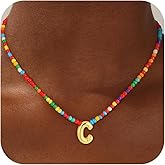 Fezodo Colorful Initial Necklaces for Girls Women Kids - Teen Girls Gifts Trendy Beaded Bubble Initial Letter Necklace Dainty Gifts Choker Necklace for Girl Jewelry