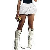 NRTHYE Women Y2K Bubble Mini Skirt Ruffle Short Skirts High Waist Puffy Flared Balloon Skirt