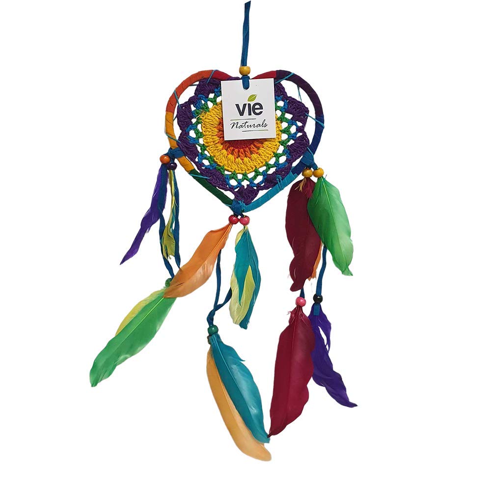 Vie Naturals Heart Shaped Dream Catcher, 12cm, Rainbow
