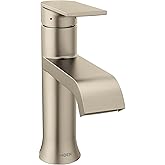 Moen Genta LX Brushed Nickel One-Handle Modern Bathroom Sink Faucet with Optional Deckplate and Low-Arc Spout for Bath Countertop, 6702BN