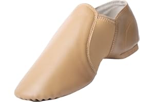 ASYUSYU Asyuyu Jazz Shoes for Girls Slip-On Leather (Toddler/Little Kid/Big Kid) - Size 2 to 11 for Dance Class & Stage - Black/Tan Split Sole Flexible