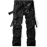 OCHENTA Men's Cotton Casual Baggy Cargo Work Travel Pants with Multi Pockets Relaxed Loose Fit (No Belt)