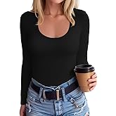 SANDERY Summer Women's Scoop Neck Short Sleeve Shirts Ribbed Slim Fitted Casual Basic Top Blouses