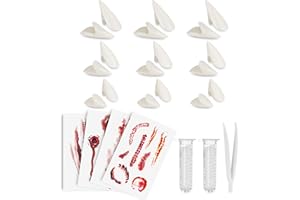 WITOROR 9 Pairs Vampire Teeth with 2 Tube Solid Adhesive-3 Sizes Fake Fangs for Cospaly, 4 Scar Stickers, Halloween and Christmas Party Costume Accessories, Dress Up Gift White
