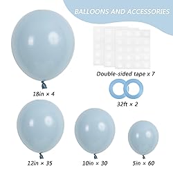 RUBFAC 129pcs Dusty Blue Balloons Different Sizes