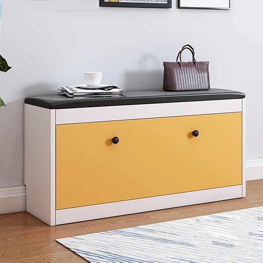 Amazon Com Slow Time Shop Us Shoe Storage Bench With Flip Drawer Shoe Storage Cabinet Ottoman Shoe Rack Wooden Shoe Cabinet With Seat Cushion For Hallway Bedroom 84 20 50cm Color Yellow Furniture