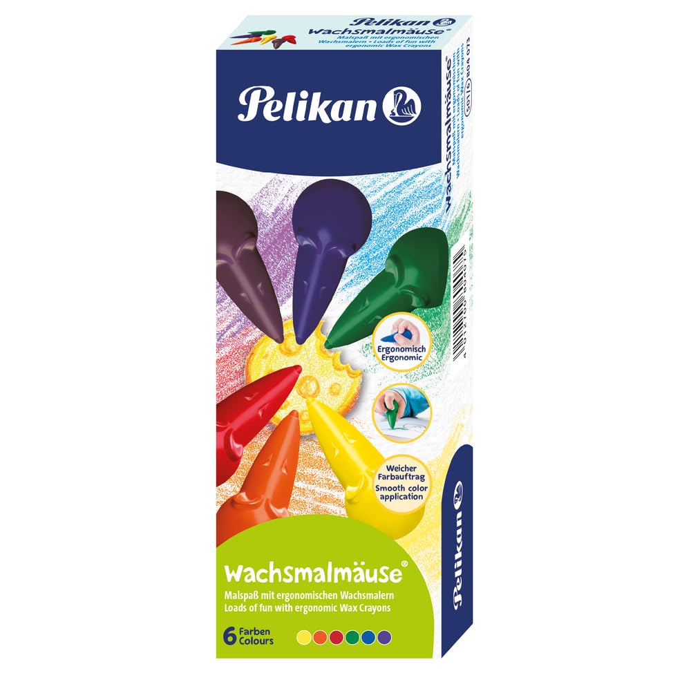 Pelikan Wax Crayons for Toddlers, Ergonomic Mouse-Shaped Easy-Grip Crayons, Non-Toxic Preschool Colouring Set