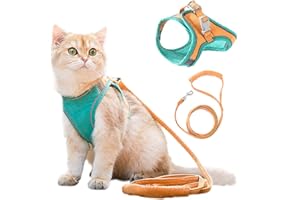 IDOLPET Cat Harness and Leash Set for Walking Escape Proof, Adjustable Kittens Vest with Reflective Strip for Cats Small Dogs Puppies, Soft and Comfortable Cat Outdoor Vest Jacket (Green, M)