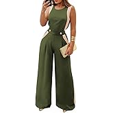 Pink Queen Jumpsuits for Women Dressy Colorblock Sleeveless Wide Leg Rompers Summer Party Elegant Outfits