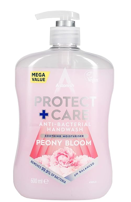 Astonish Protect and Care Kind to Skin Moisturising Anti-Bacterial Hand Wash Soap, Peony Bloom, 600ml